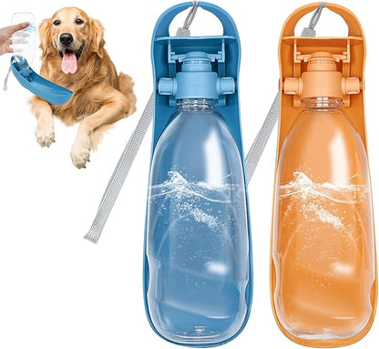 2Pack Dog Water Bottle, 19oz Collapsible Dog Travel Water Bottle, Portable Dog Water Dispenser with Foldable Drinking Cup Bowl for Walking, Lightweight, Leak-Proof, BPA Free, Blue & Orange