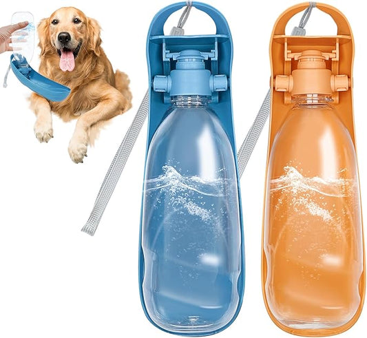2Pack Dog Water Bottle, 19oz Collapsible Dog Travel Water Bottle, Portable Dog Water Dispenser with Foldable Drinking Cup Bowl for Walking, Lightweight, Leak-Proof, BPA Free, Blue & Orange