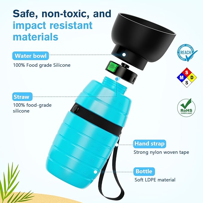Pecute Portable 22 oz Dog Water Bottle, 2 in 1 Dog Water Bottle Bowl Leakproof with Double Seal, BPA FREE, Lightweight, Pet Water Bottel Dispenser for Outdoor Walking Triping Hiking Camping Travels