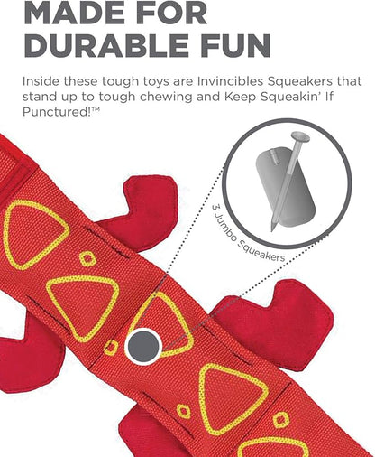 Outward Hound Fire Biterz Red Lizard Plush Firehose Material Interactive Dog Toy, Large