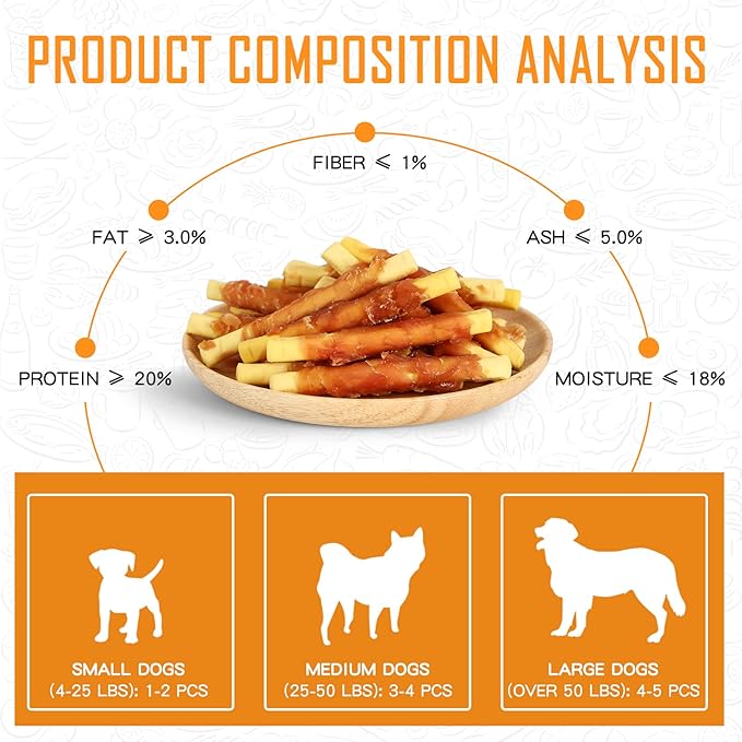 Dog Treats Chicken Wrapped Biscuits Pumpkin Sticks, Rawhide Free Soft Chewy w/Taurine, Dog Training Treats,12.5oz