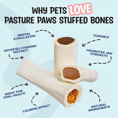 Stuffed Shin Bones for Dogs | Variety Pack Filled Dog Bones with Peanut Butter, Bacon & Cheese, Bully Sticks, Beef and Chicken Flavors | 2” to 3" All Natural Dog Bones | Pack of 5