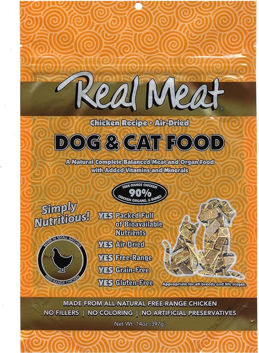 Real Meat Air Dried Cat Food & Dog Food w/Real Chicken - 14oz of USA-Crafted Grain-Free Dry Dog & Cat Food Sourced from Free-Range, Cage-Free Chicken - All Natural, High Protein Pet Food