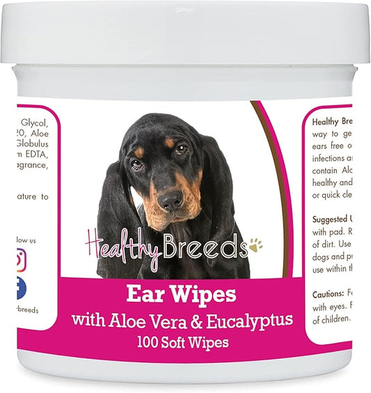 Healthy Breeds Black and Tan Coonhound Ear Cleaning Wipes with Aloe & Eucalyptus for Dogs 100 Count
