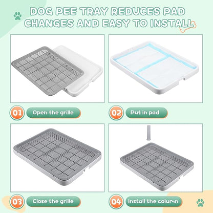 2 Pack Puppy Pee Pad Holder Easy Clean Dog Potty Tray with Diversion Column Nonslip Heighten Dog Litter Box Corner Floor Protection Portable for Small Medium Dog Indoor, White(25x19x2 Inch)