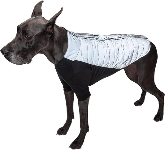 Furhaven Water-Repellent XXL Dog Coat, Washable & Reflective w/ Leash Access & Stretch Fabric - Pro-Fit Active Jacket - Chrome, 2XL/XX-Large