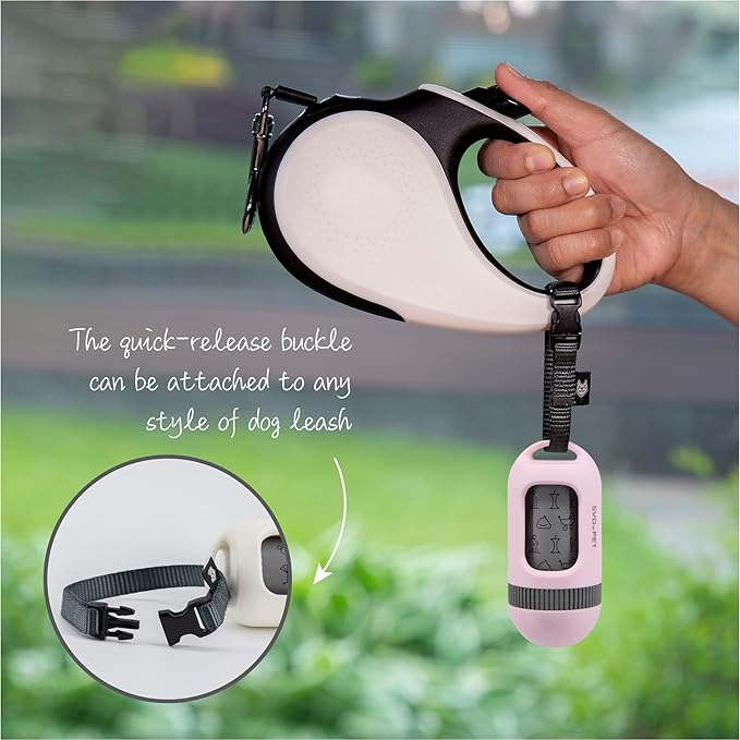 SVD.PET Dog Poop Bag Dispenser, Retractable Waste Bag Fits Any Dog Leash, Compostable Poop Bag Holder, Dog Walking Accessory (Primrose Pink)