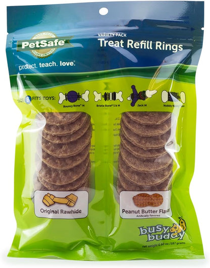 PetSafe Treat Rings for Busy Buddy Dog Toys - Easy to Digest - Interactive Toy Refills for Aggressive Chewers - Stimulating Puppy Supplies - Eases Stress - 24 Rings - Size B - Original/Peanut Butter