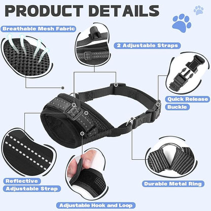 Dog Muzzle Soft Air Mesh Muzzle for Medium Dogs, Adjustable Pet Muzzle for Small and Large Dogs to Drink Normally, Breathable Reflective Muzzle for Dogs to Prevent Biting(Black,S-4)