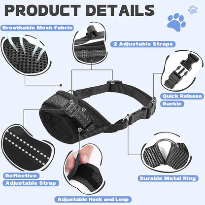 Dog Muzzle Soft Air Mesh Muzzle for Medium Dogs, Adjustable Pet Muzzle for Small and Large Dogs to Drink Normally, Breathable Reflective Muzzle for Dogs to Prevent Biting(Black,M-20)