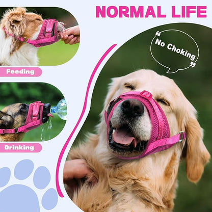 Dog Muzzle Soft Air Mesh Muzzle for Medium Dogs, Adjustable Pet Muzzle for Small and Large Dogs to Drink Normally, Breathable Reflective Muzzle for Dogs to Prevent Biting(Pink,XL)