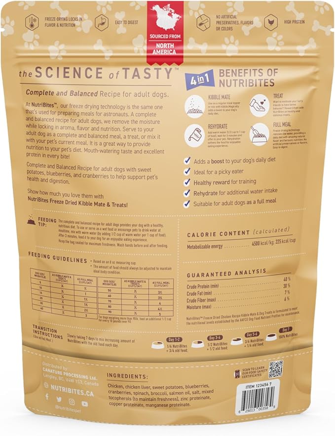 Nutri Bites Freeze Dried Dog Food Meal Topper, Chicken Recipe 22 oz | Fresh Healthy Raw High-Protein Pet Food with Real Meat | Great Meal Toppers, Mix-Ins, or Training Treats