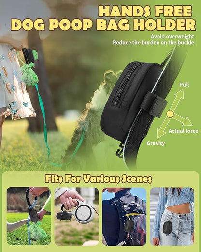 Dog Poop Bag Holder for All Leashes,Hand Free Doggie Waste Bag Dispenser-Velcro/Hook/Carabiner,Dog Poop Bag Dispenser for Leash,Wide Opening,Leash Attachment for Dog Walking,Poop Bags EXCLUDED,Black