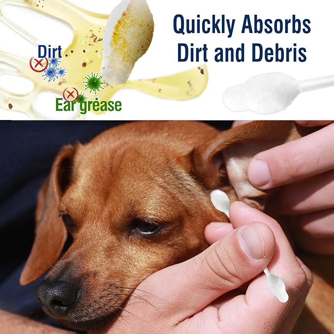 Cotton Swab for Pets, 110 pcs Dog Ear Cleaner Buds, Safety Dog Ear Infection Treatment, Specially Designed Cotton Sticks for Puppy and Kitten Ear Care
