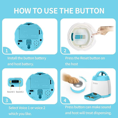 PETGEEK Automatic Dog Treat Dispenser Button, Dog Puzzle Memory Training Activity Toy- IQ Training Dog Button, Remote Dog Button Treat Dispenser for Dogs (Blue Button)