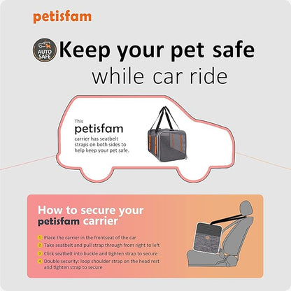 petisfam Easy Load Soft Pet Carrier Bag for Large and Medium Cats with Top Entry and Shoulder Strap. Sturdy, Well-ventilated, Collapsible for Easy Storage, Easy Vet Visits