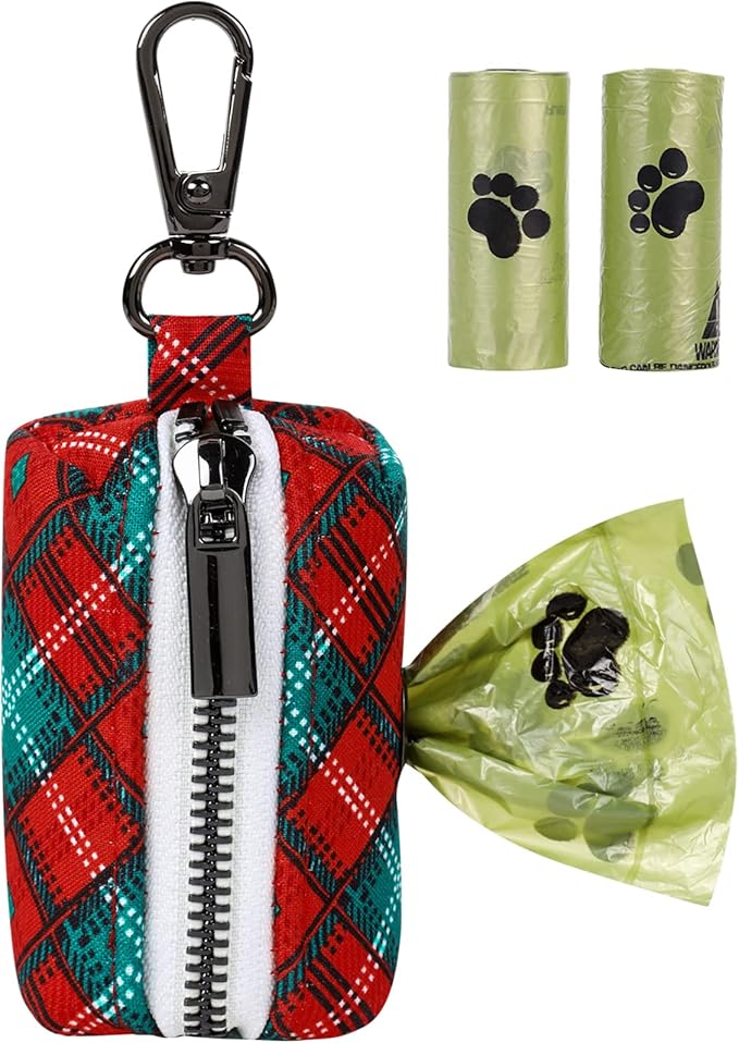 Aring pet Christmas Dog Poop Bag Holder, Cotton Puppy Waste Bag Dispenser Attach to Any Leashes, Portable Washable Pet Waste Pouch Holder with Two Rolls of Bags