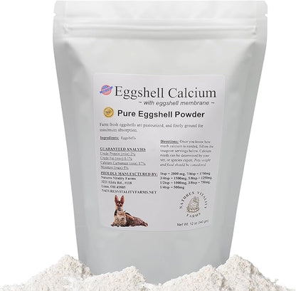 12 oz Pure U.S.A. Eggshell Powder for Dogs/Cats, Calcium Supplement with Membrane, Finely Ground Egg Shells