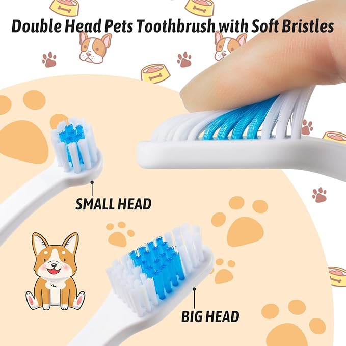 Pet Toothbrush for Dogs, Cats, Double Headed Pet Toothbrush with Soft Bristles, Easy Teeth Cleaning, Non Slip Dog Toothbrushes in Bulk (pack of 3)