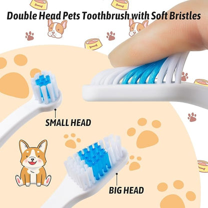 Pet Toothbrush for Dogs, Cats, Double Headed Pet Toothbrush with Soft Bristles, Easy Teeth Cleaning, Non Slip Dog Toothbrushes in Bulk (pack of 3)