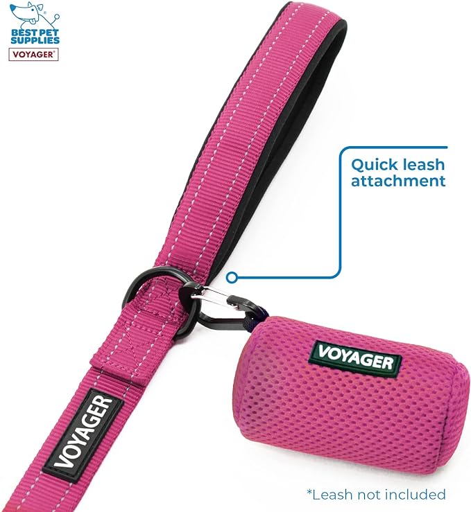 Best Pet Supplies 2-Pack Dog Poop Bag Holder Leash Attachment, Color, Reusable Mesh Dispenser Pouch for Travel, Walking, Park, and Outdoor Use, Soft and Durable with Clip-On - Mesh Fuchsia
