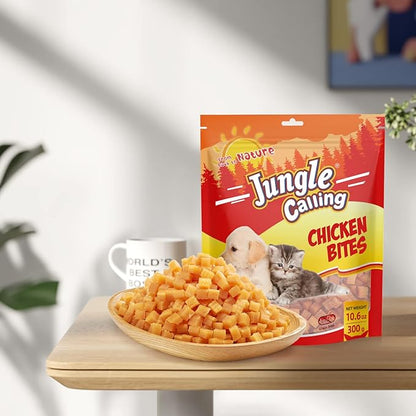 Jungle Calling Soft Chicken Treats for Dog and Cat, Natural Grain Free Chewy Food Snacks for Training Rewards for Small Dogs, High Protein, 10.6 oz