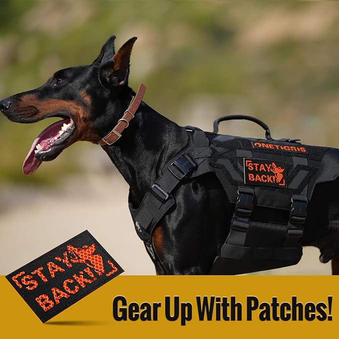 OneTigris STAY BACK Reflective Dog Patches, BARKING DOBIE Patch for Hook and Loop Patches Vests and Harnesses