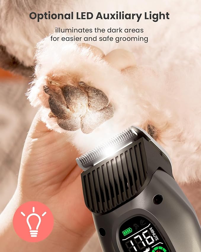 DOG CARE Smart Dog Clippers, Cordless Dog Grooming Clipper Kit with Heatproof Blades, LED Display, 3 Speeds, Auxiliary Light, Rechargeable Heavy-Duty Professional Pet Hair Trimmer Shaver for Dog Cat