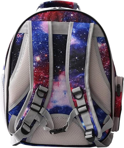 Galaxy Blue Cat Bubble Backpack, Back Extension Space Capsule Astronaut Clear Window Fit up to 12 Pounds Cat, Vet Transport Carry Bookbag, Airline Approved