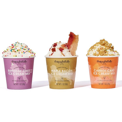 Thoughtfully Pets, Mini Dog Ice Cream Gift Set, Includes 3 Flavors of Dog-Friendly Ice Cream Powder Mix in Paper Cups, Just Add Water and Freeze, Set of 6
