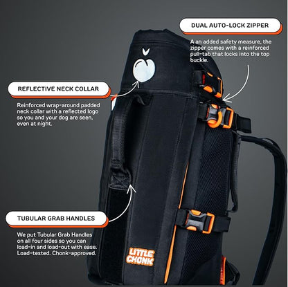 The Maxine One Dog Backpack Carrier by LITTLE CHONK | Adjustable Front Facing Bag for Travel or Hiking | Made for Pets Up to 35 lbs | Small, Bark After Dark Black