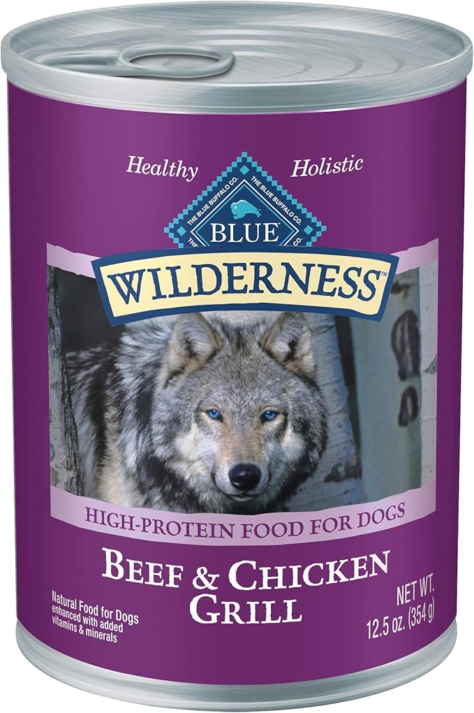 Blue Buffalo Wilderness High Protein, Natural Adult Wet Dog Food, Beef & Chicken Grill 12.5-oz cans (Pack of 12)