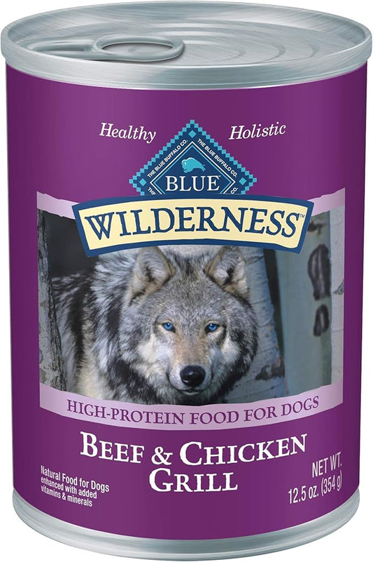 Blue Buffalo Wilderness High Protein, Natural Adult Wet Dog Food, Beef & Chicken Grill 12.5-oz cans (Pack of 12)