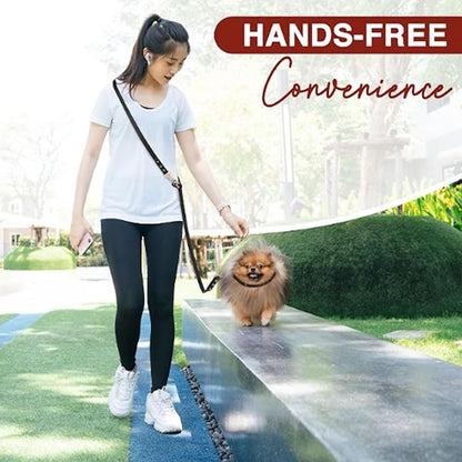 Hands Free Dog Leash - 7 Feet Multifunctional Waist, Shoulder & Crossbody Dog Leash for Walking, Jogging and Running, Faux Leather Hands Free Leash for Small to Medium Sized Dogs