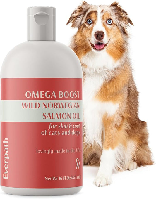 2024 Everpath Upgraded Salmon Oil Omega 3 Boost for Dogs and Cats - 16 Fluid Ounces/473mls | USA Made | Supports Coat, Skin, and Immune System | Norwegian Salmon Oil for Pets | Natural Solution
