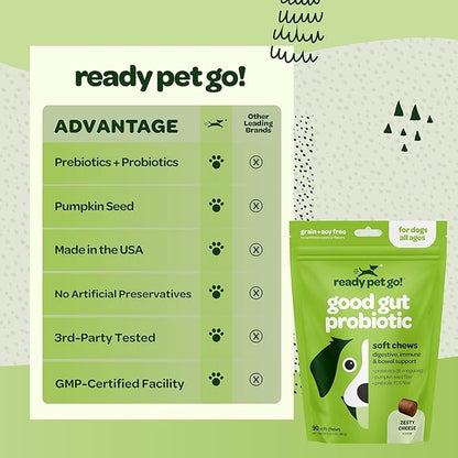Probiotic Chews for Dogs Gut Health | Tasty Pro and Prebiotics for Dogs Digestive Health Immunity Itchy Skin & Seasonal Allergy Support with Pumpkin Dog Probiotics and Digestive Enzymes | 60 Chews