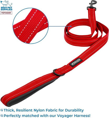Voyager Step-in Lock Dog Harness w Reflective Dog Leash Combo Set with Neoprene Handle 5ft - Supports Small, Medium and Large Breed Puppies/Cats by Best Pet Supplies - Red/Black Trim, XL