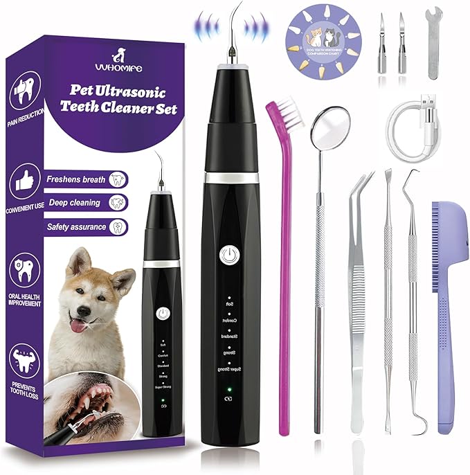 Dog Teeth Cleaning Kit-Dog Tooth Plaque Remover-Ultimate Pet Dental Care Kit - Ultrasonic Teeth Cleaner and Plaque Remover for Dogs | Complete Oral Hygiene Solution-Black
