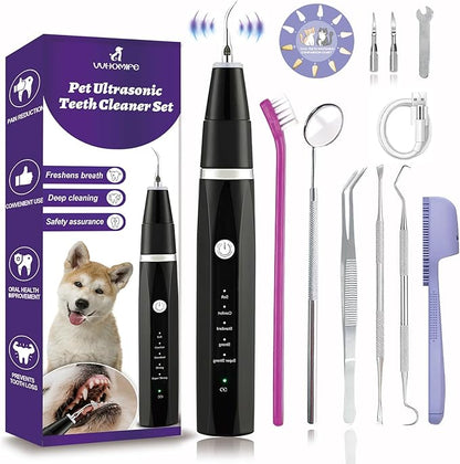 Dog Teeth Cleaning Kit-Dog Tooth Plaque Remover-Ultimate Pet Dental Care Kit - Ultrasonic Teeth Cleaner and Plaque Remover for Dogs | Complete Oral Hygiene Solution-Black