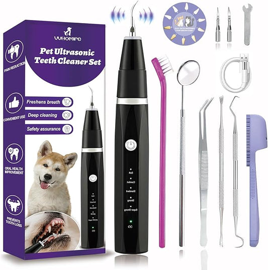 Dog Teeth Cleaning Kit-Dog Tooth Plaque Remover-Ultimate Pet Dental Care Kit - Ultrasonic Teeth Cleaner and Plaque Remover for Dogs | Complete Oral Hygiene Solution-Black