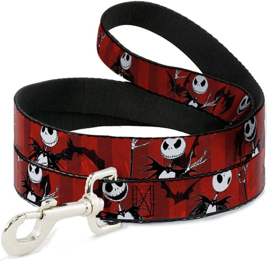 Buckle-Down Dog Leash Nightmare Before Christmas Jack Poses Bats Red Stripe 6 Feet Long 1.0 Inch Wide, Multicolor, DL-6FT-WDY035