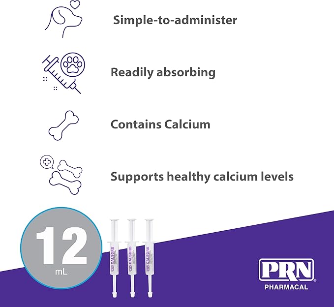 PRN Pharmacal Calsorb - Calcium Nutritional Supplement to Help Maintain Healthy Calcium Levels in Dogs - Gel-Based Dog Nutritional Supplement in an Easy-to-Use Syringe - 12 mL Syringe (3 Packs)