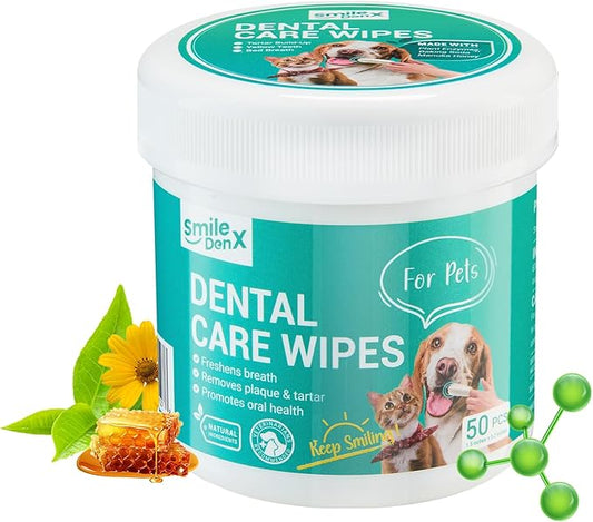 Teeth Cleaning Finger Wipes for Dogs & Cats - Gentle Removing Bad Breath & Plaque & Tartar Buildup - Disposable Dog Tooth Brushing Kit Wipes, Dog Dental Care Wipes - 50 Counts