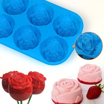 3PCS Jumbo Rose Flower Silicone Mold for Candy, Non-stick Silicone Flower Molds for Raspberry Cheesecake Roses, 6-Cavity Flower Silicone Molds for Rose Candy Apples