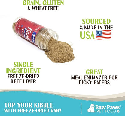 Raw Paws Boost Pet Food Topper Freeze-Dried Beef Liver, 3.2-oz, Made in USA, Dog Food Toppers for Picky Eaters, Cat Gravy Dog Gravy Topper for Dry Food, Beef Liver Sprinkles for Dogs, Cat Food Toppers