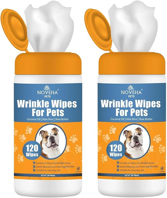 NOVEHA 240 Wrinkle XL Wipes for Dogs | Wrinkle Wipes for Bulldog, French Bulldog, Pug, Bulldog – Wipes for Multiple Areas Removes Dirt, Wrinkles, Folds, Tear Stain, Tail Pockets & Paws