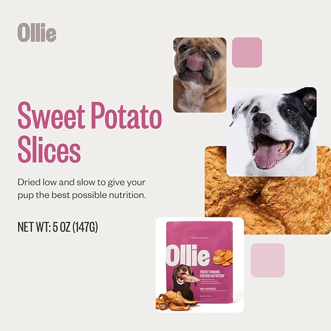 Ollie Sweet Potato Jerky Slices Recipe Dog Treats - Dog Jerky Treats All Natural - Vegan - Healthy Dog Treats - Sweet Potato Jerky for Dogs - Dog Treats 5 Oz.