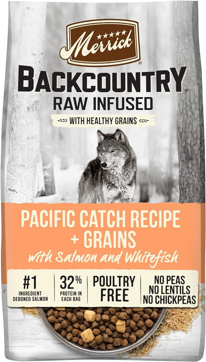 Merrick Backcountry Healthy Grains Premium Dog Food Kibble with Freeze Dried Raw Pieces, Pacific Catch Recipe - 4.0 lb. Bag