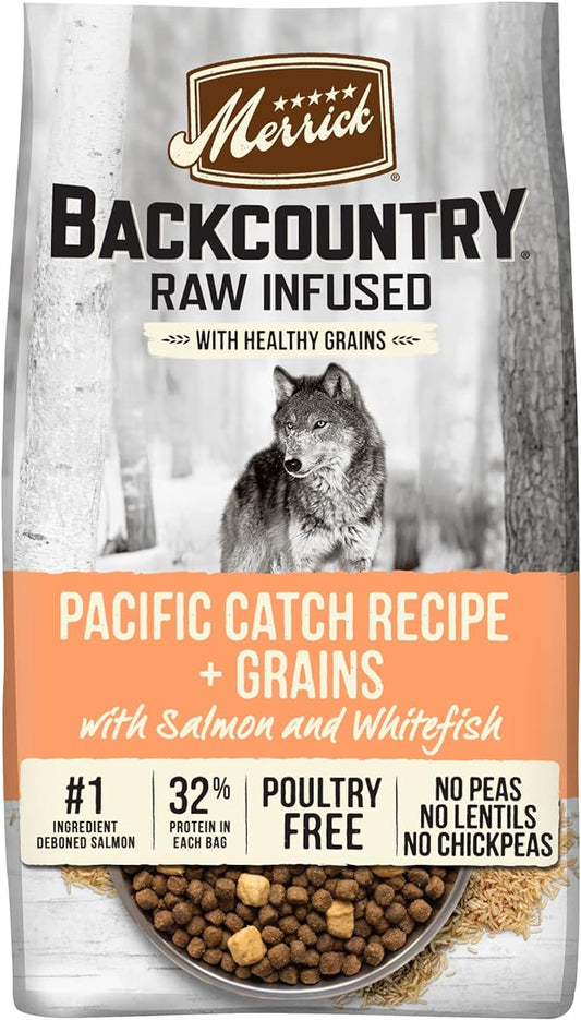 Merrick Backcountry Healthy Grains Premium Dog Food Kibble with Freeze Dried Raw Pieces, Pacific Catch Recipe - 4.0 lb. Bag