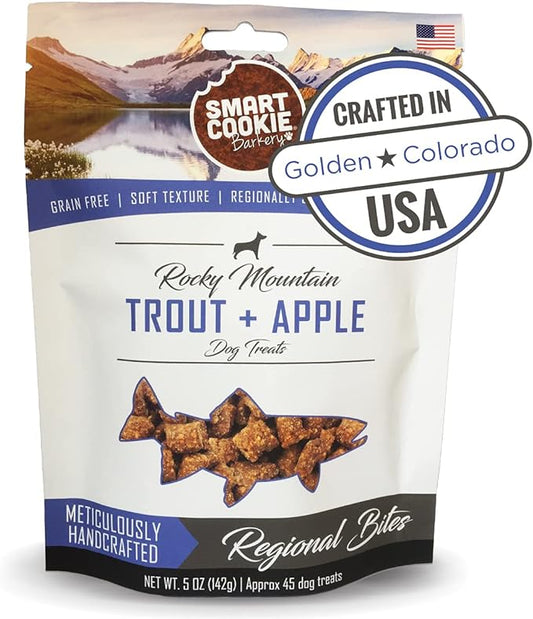 All Natural Dog Treats - Trout & Apple - Training Treats for Dogs & Puppies with Allergies or Sensitive Stomachs - Soft Dog Treats, Grain Free, Chewy, Human-Grade, Made in USA - 5oz Bag